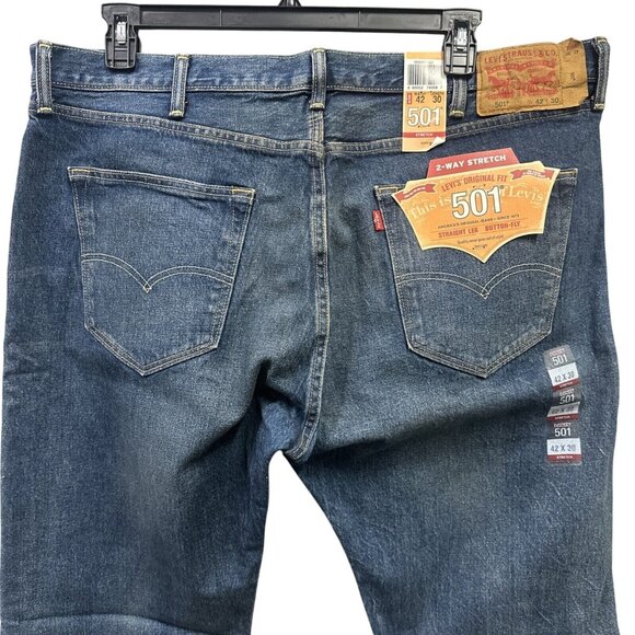 Levi's 501 Original Fit Stretch Straight Leg Button Fly Men Jeans 42x30 Blue Sey